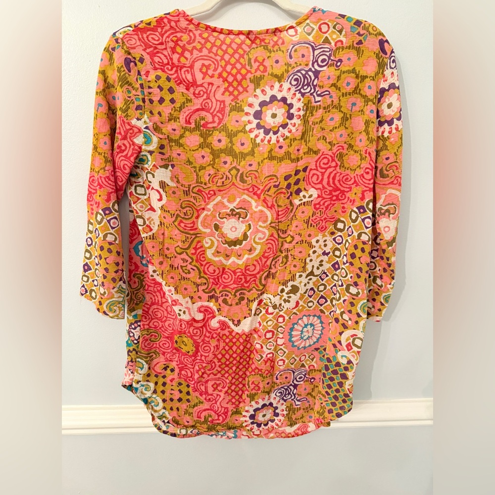 J.Crew Shirt Top  Tunic Top Boho Floral 3/4 Sleeve Split Neck Size Small - Picture 4 of 5